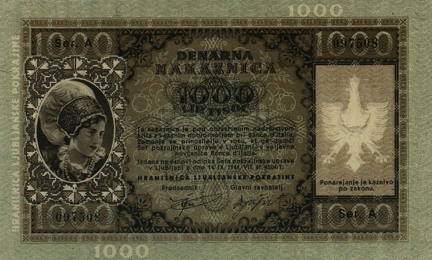 Front of Yugoslavia pR24a: 1000 Lir from 1944