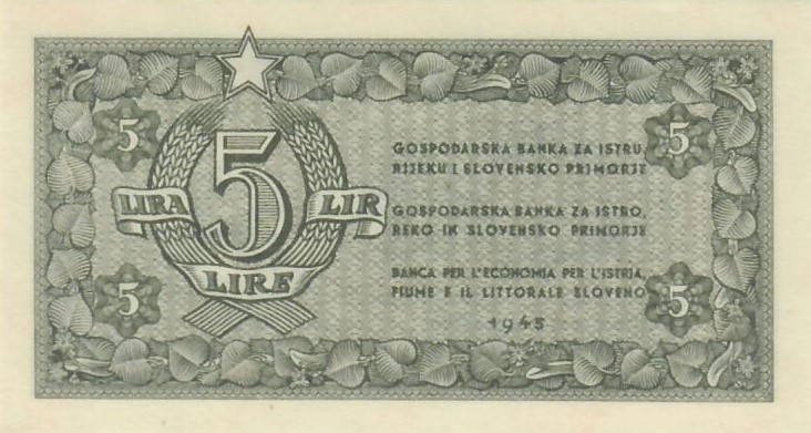 Front of Yugoslavia pR2: 5 Lire from 1945