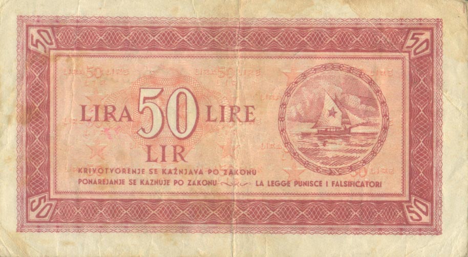 Back of Yugoslavia pR5b: 50 Lire from 1945