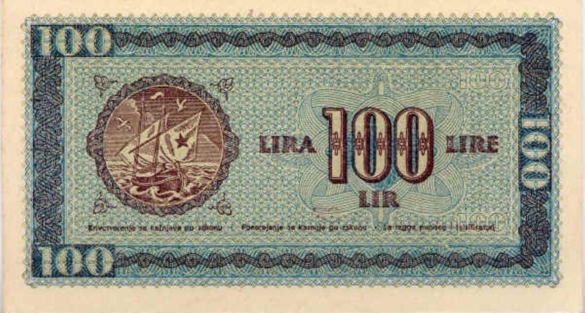 Back of Yugoslavia pR6b: 100 Lire from 1945