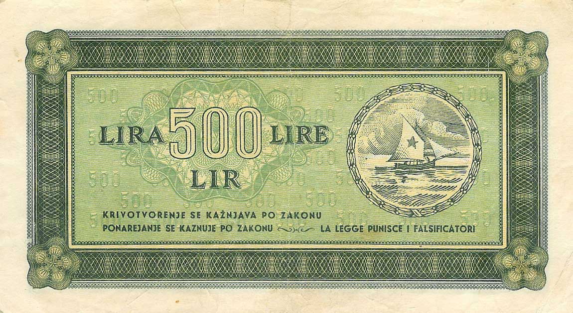 Back of Yugoslavia pR7: 500 Lire from 1945