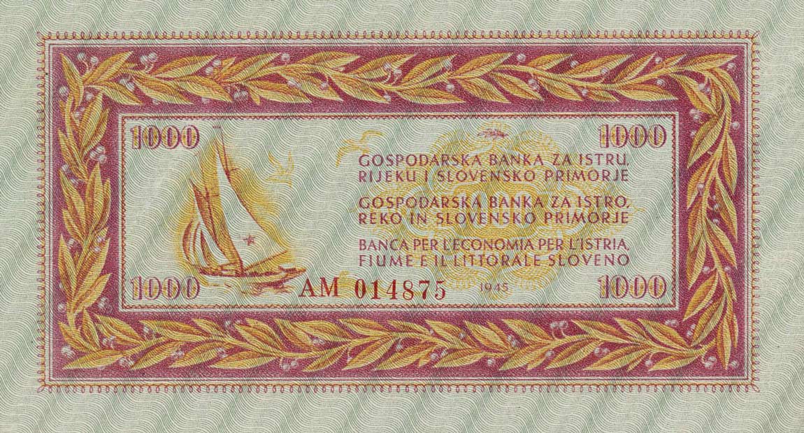 Front of Yugoslavia pR8: 1000 Lire from 1945