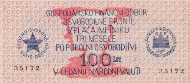 Front of Yugoslavia pS105b: 100 Lit from 1944