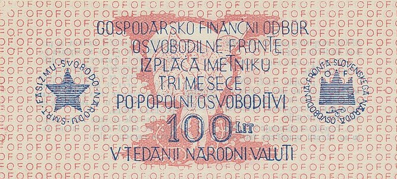 Front of Yugoslavia pS105c: 100 Lit from 1944