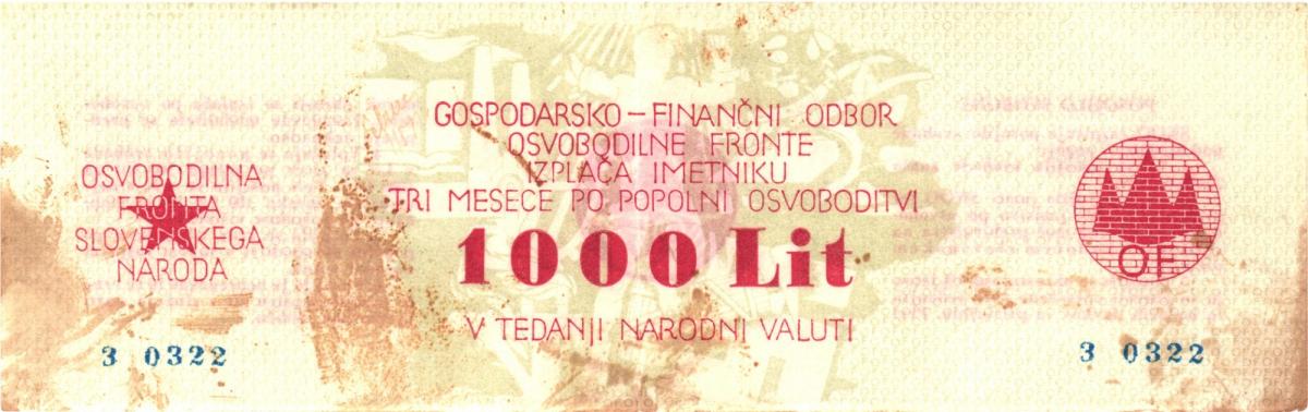 Front of Yugoslavia pS107: 1000 Lit from 1944