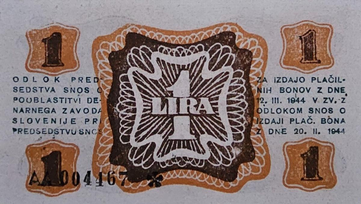 Back of Yugoslavia pS110: 1 Liro from 1944