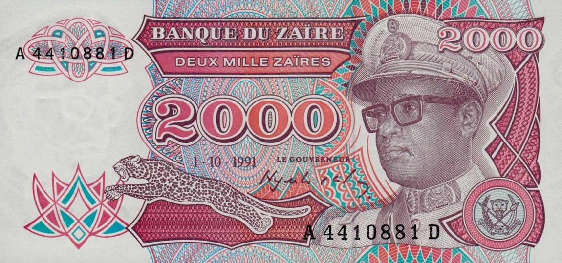 Front of Zaire p36a: 2000 Zaires from 1991