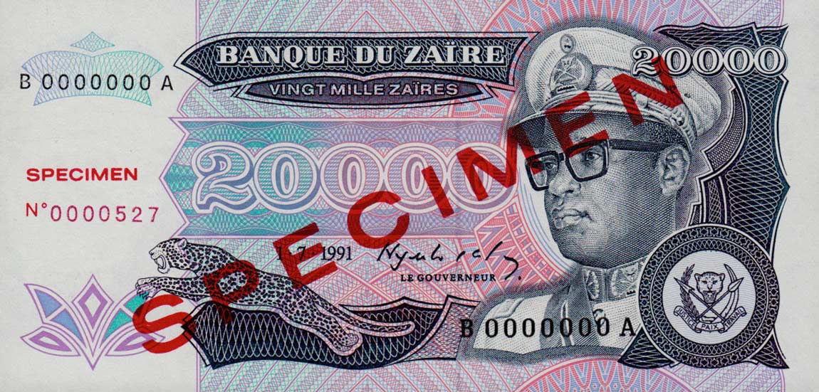 Front of Zaire p39s: 20000 Zaires from 1991