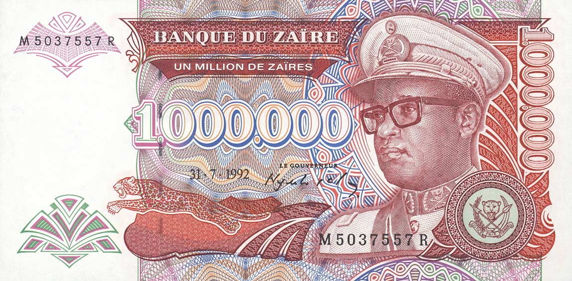 Front of Zaire p44a: 1000000 Zaires from 1992