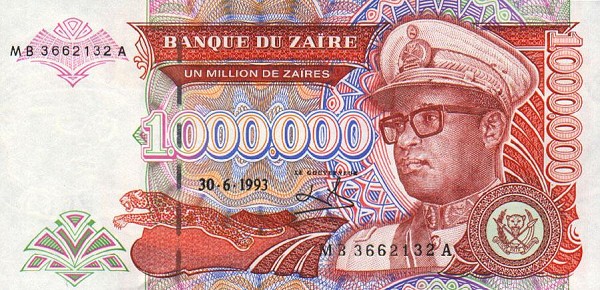 Front of Zaire p45b: 1000000 Zaires from 1993