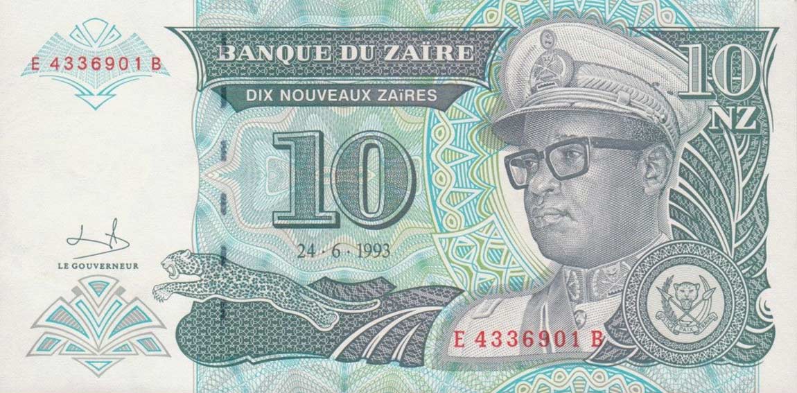 Front of Zaire p54a: 10 Nouveau Zaires from 1993