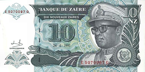 Front of Zaire p55a: 10 Nouveau Zaires from 1993