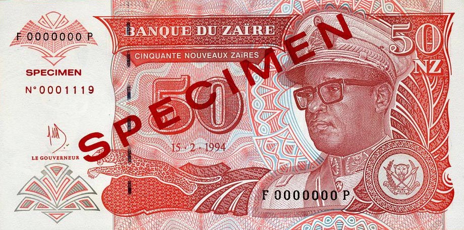 Front of Zaire p59s: 50 Nouveau Zaires from 1994