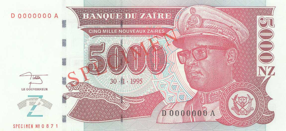 Front of Zaire p68s: 5000 Nouveau Zaires from 1995