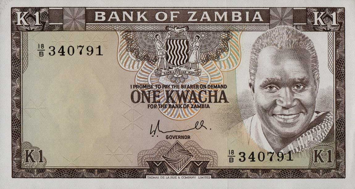 Front of Zambia p19a: 1 Kwacha from 1976