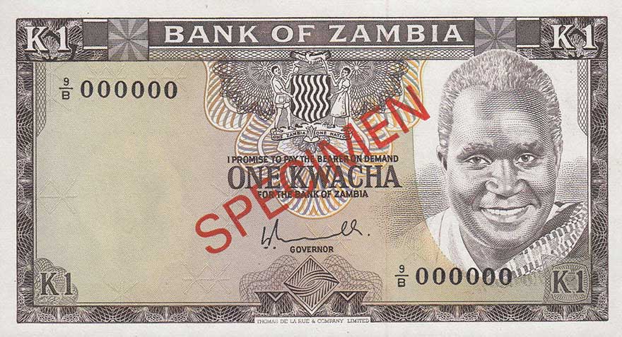 RealBanknotes Com Zambia P19s 1 Kwacha From 1976   Zambia P19s 1 Kwacha F 