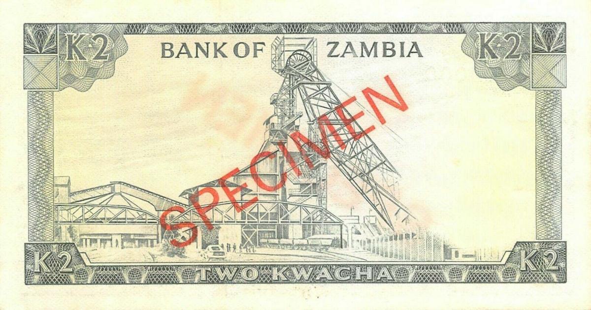 Back of Zambia p20s: 2 Kwacha from 1974