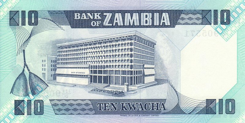 Back of Zambia p26e: 10 Kwacha from 1980