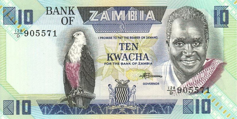 Front of Zambia p26e: 10 Kwacha from 1980