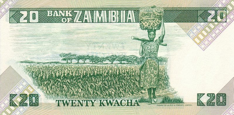 Back of Zambia p27e: 20 Kwacha from 1980