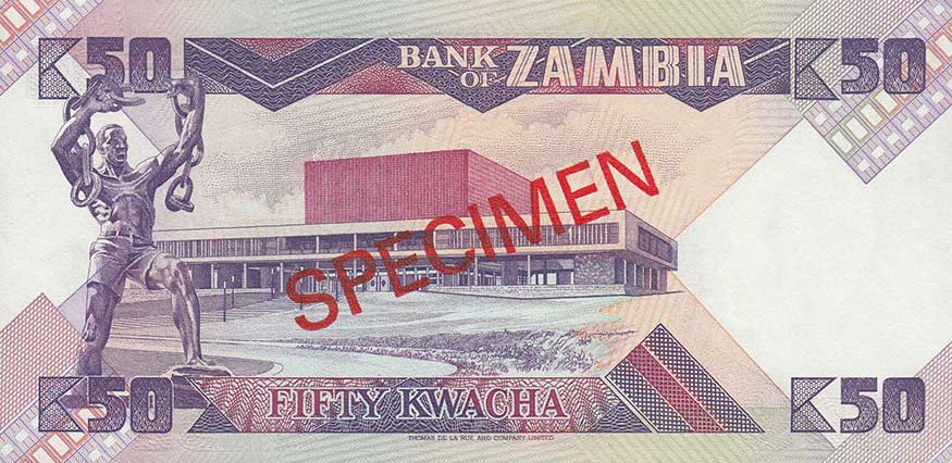 Back of Zambia p28s: 50 Kwacha from 1986