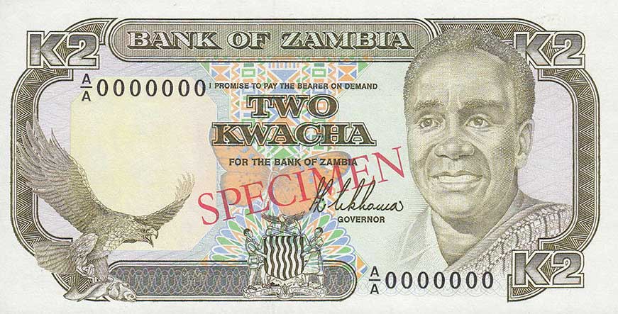 Front of Zambia p29s: 2 Kwacha from 1989