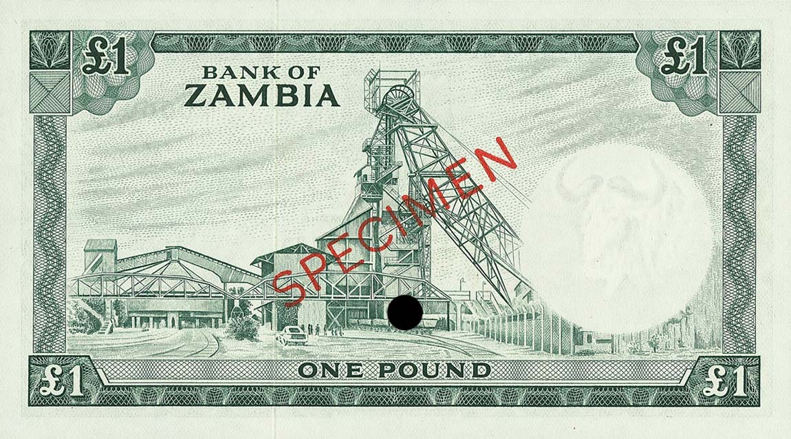 Back of Zambia p2s: 1 Pound from 1964