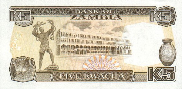 Back of Zambia p30a: 5 Kwacha from 1989