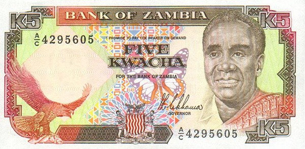 Front of Zambia p30a: 5 Kwacha from 1989