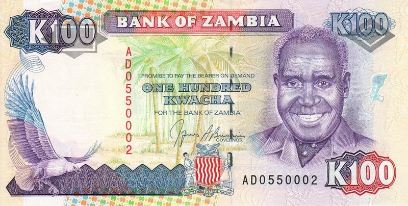 Front of Zambia p34a: 100 Kwacha from 1991