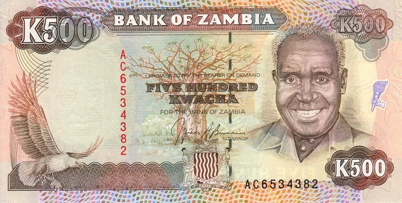 Front of Zambia p35a: 500 Kwacha from 1991