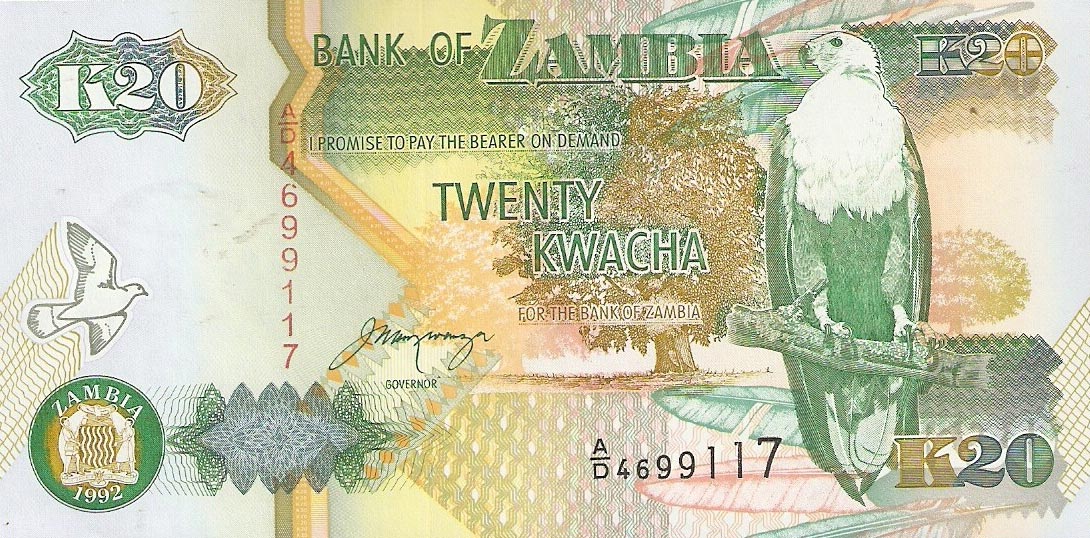 Front of Zambia p36b: 20 Kwacha from 1992