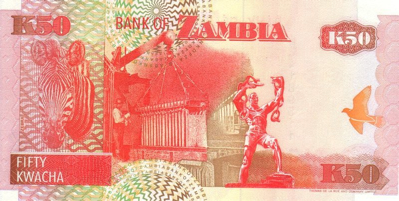 Back of Zambia p37a: 50 Kwacha from 1992