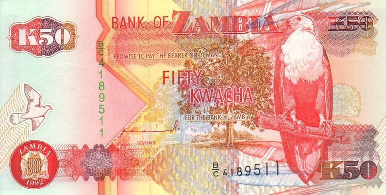 Front of Zambia p37a: 50 Kwacha from 1992