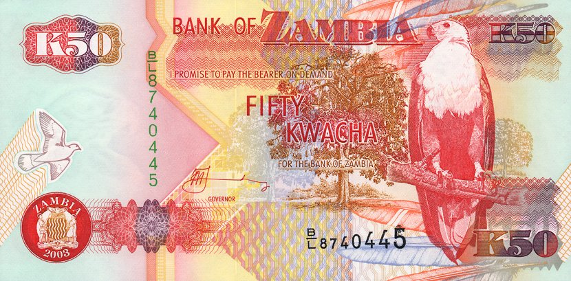 Front of Zambia p37d: 50 Kwacha from 2003