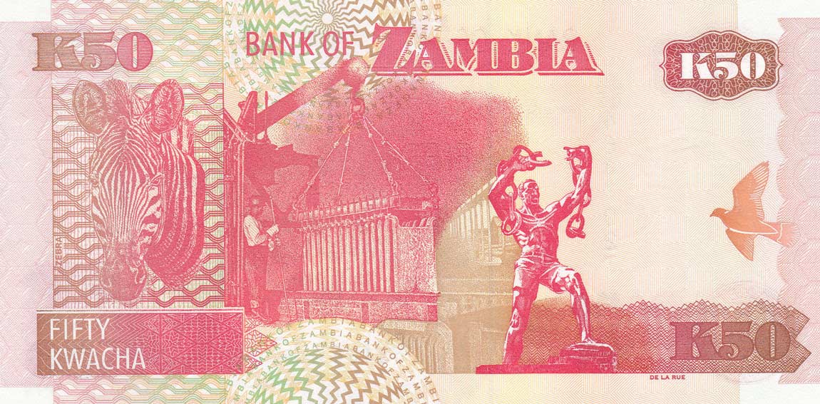 Back of Zambia p37g: 50 Kwacha from 2008