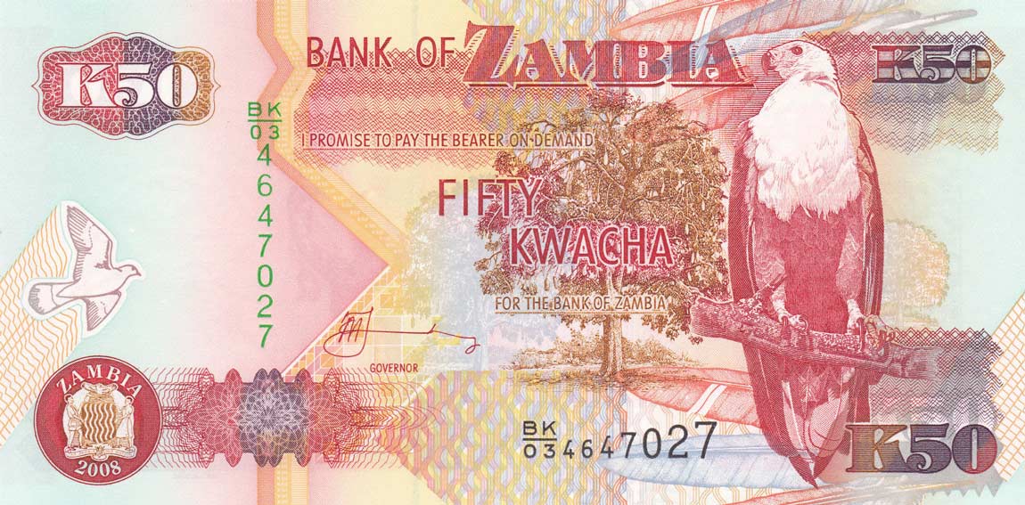 Front of Zambia p37g: 50 Kwacha from 2008