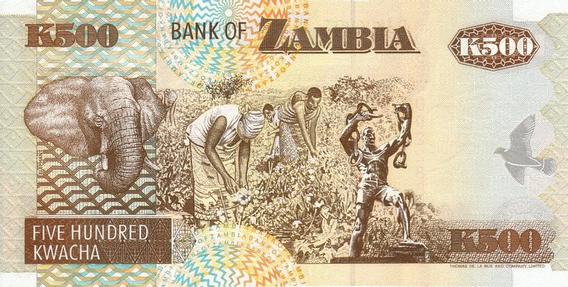 Back of Zambia p39a: 500 Kwacha from 1992
