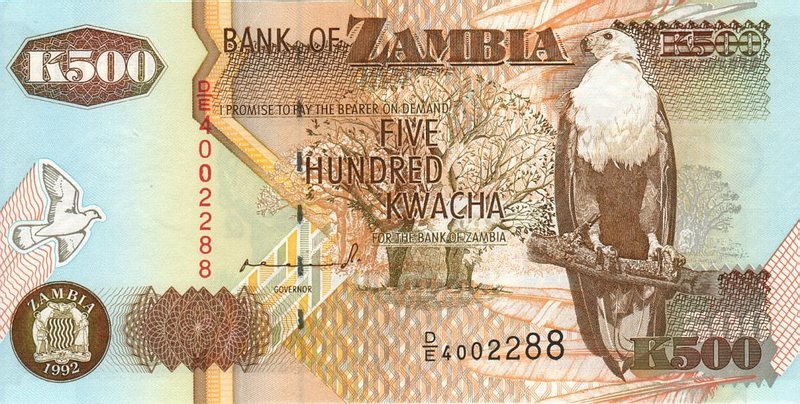 Front of Zambia p39a: 500 Kwacha from 1992