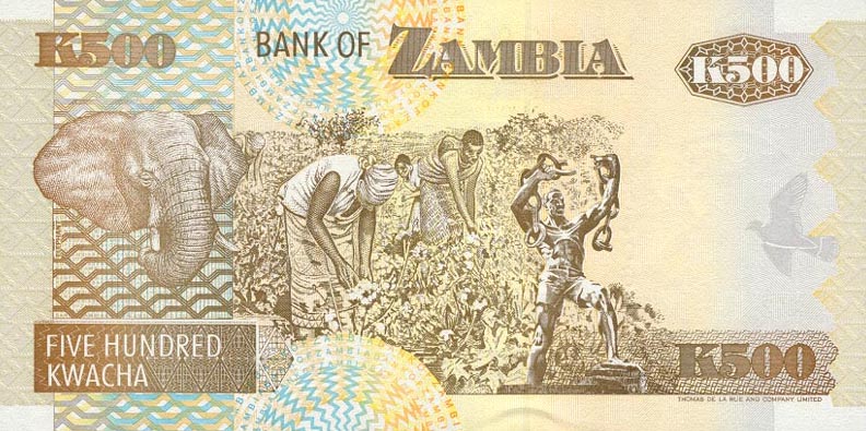 Back of Zambia p39b: 500 Kwacha from 1992
