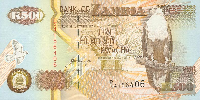 Front of Zambia p39b: 500 Kwacha from 1992