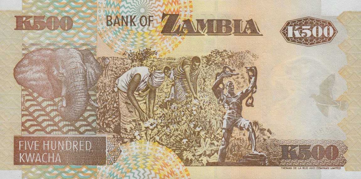 Back of Zambia p39c: 500 Kwacha from 2001