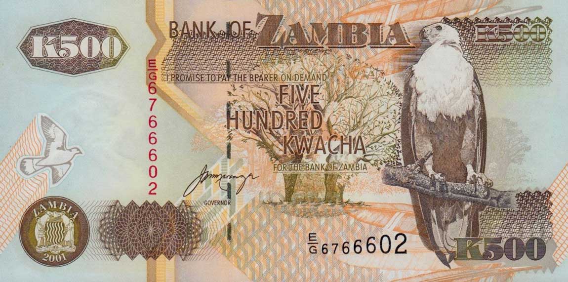 Front of Zambia p39c: 500 Kwacha from 2001