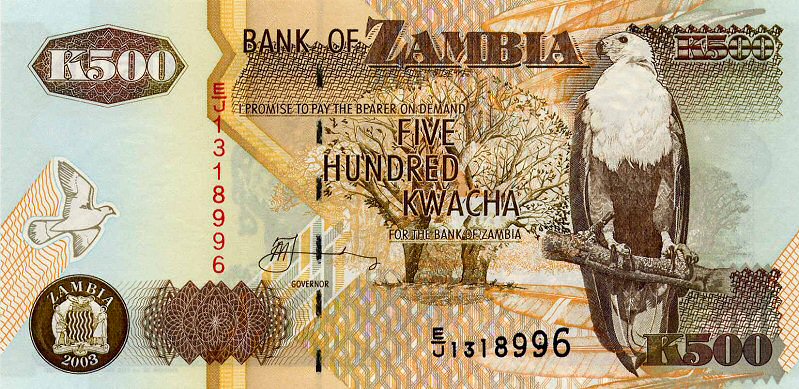 Front of Zambia p39d: 500 Kwacha from 2003