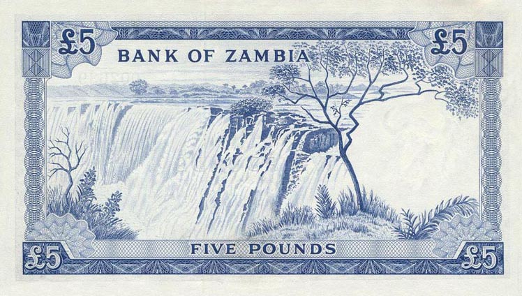 Back of Zambia p3a: 5 Pounds from 1964