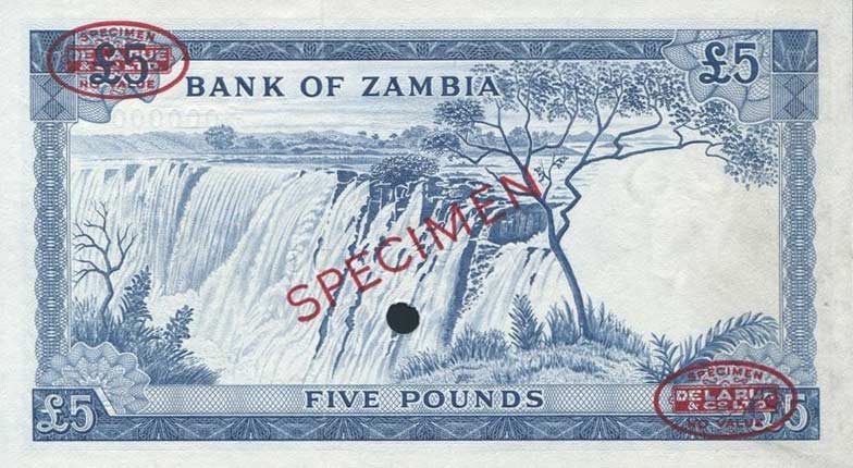 Back of Zambia p3s: 5 Pounds from 1964