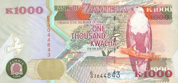 Front of Zambia p40a: 1000 Kwacha from 1992