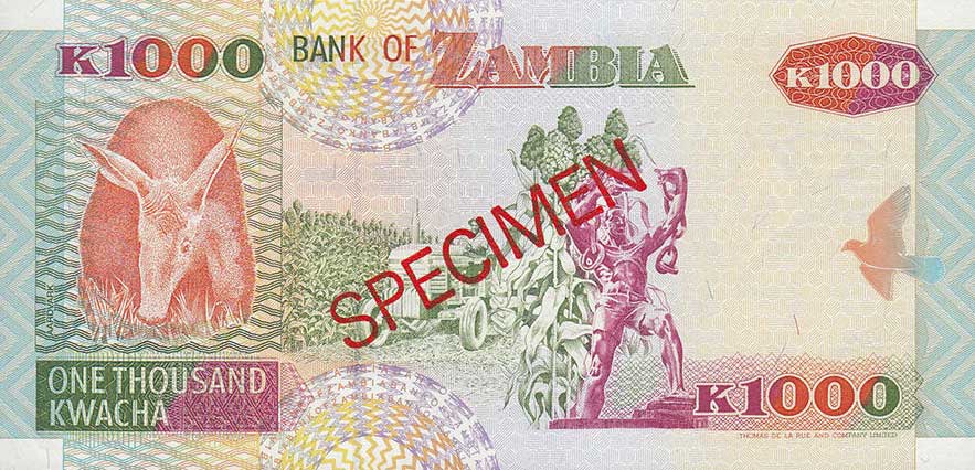 Back of Zambia p40s: 1000 Kwacha from 1992