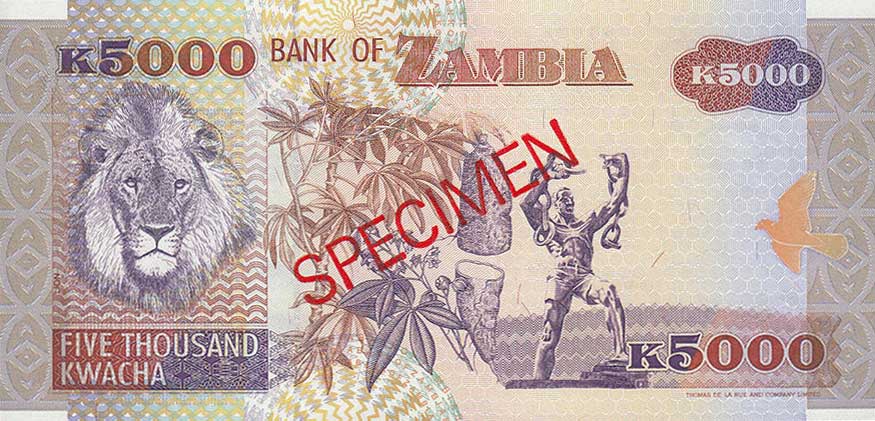 Back of Zambia p41s: 5000 Kwacha from 1992