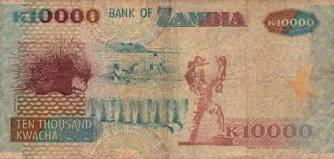 Back of Zambia p42c: 10000 Kwacha from 2003